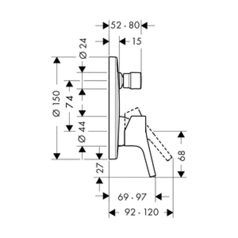 Hansgrohe Talis S Змішувач для ванни, одноважiльний, ПМ, з вбудованою захисною комбинацією, хром, (72406000)