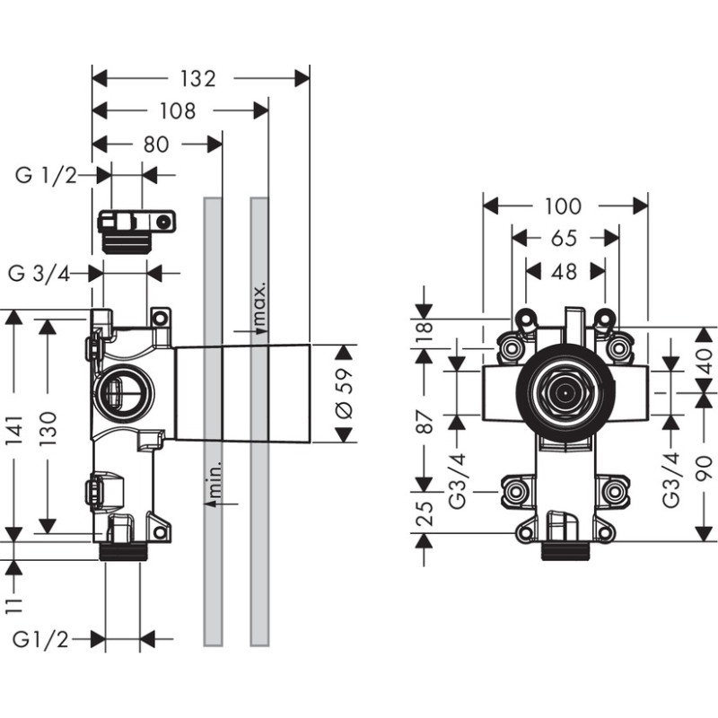 Axor ShowerCollection Скрытая часть для запорного/переключающего вентиля Trio 12 x 12, (36770180)