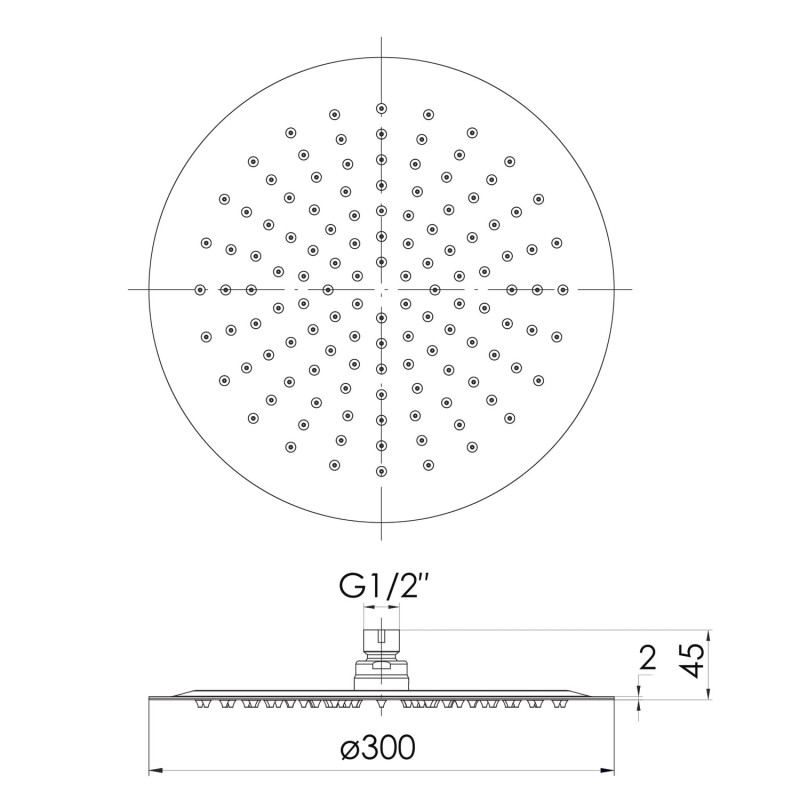 IMPRESE Душ верхній 300 мм, 2 мм, сталь, (S300SS2)