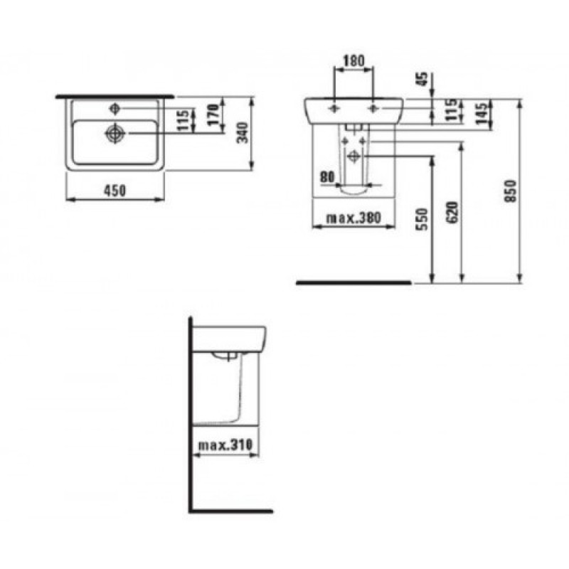 Laufen PRO мiнi-умивальник 45*34см, без отвору пiд змiшувач, (H8119510001091)