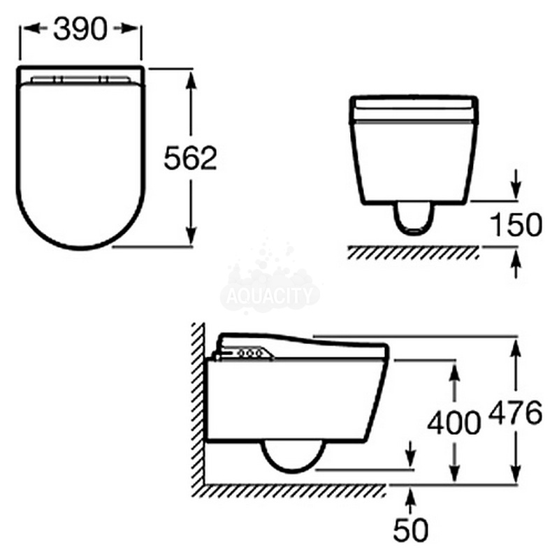 ROCA INSPIRA IN-WASH унітаз 562мм, Rimless,підв, с функц. біде, з сид., з пультом дистанц.упр., (A803060001)