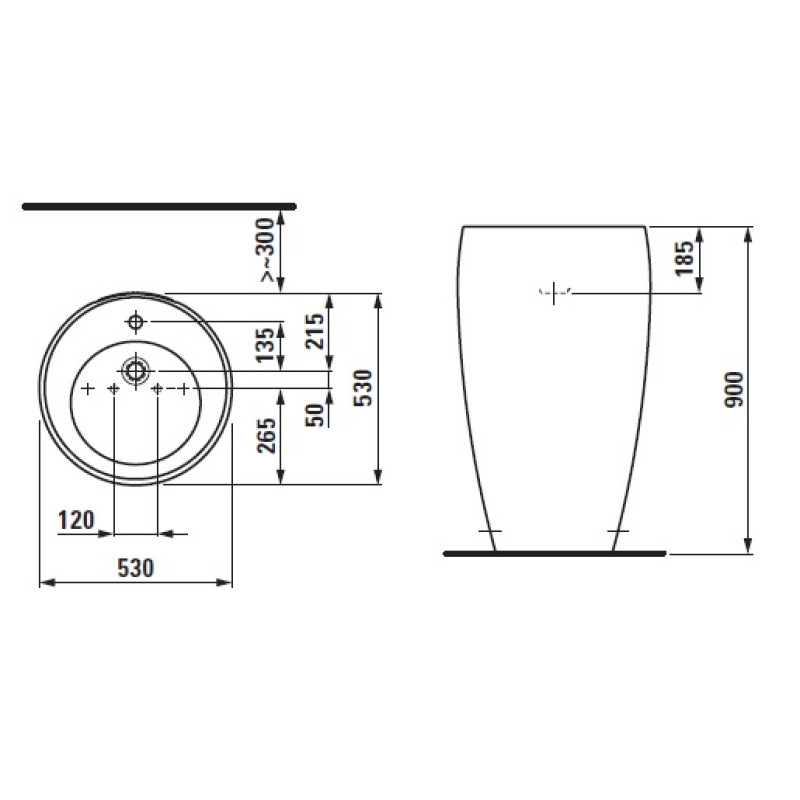 Laufen ALESSI ONE умивальник 530*530мм, ТАМ ТАМ, без отв. пiд змiшувач, без отв.переливу, з покриттям LCC, (H8119724001091)