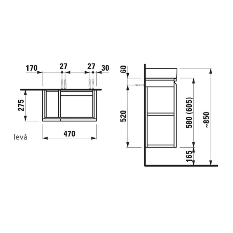 Laufen PRO S тумба 48*58*27,5см, для раковини H815955, 1 дверцята, 1скл.пол., дв. петлi лiворуч,полички праворуч, бiлий глянець, (H4830010954751)