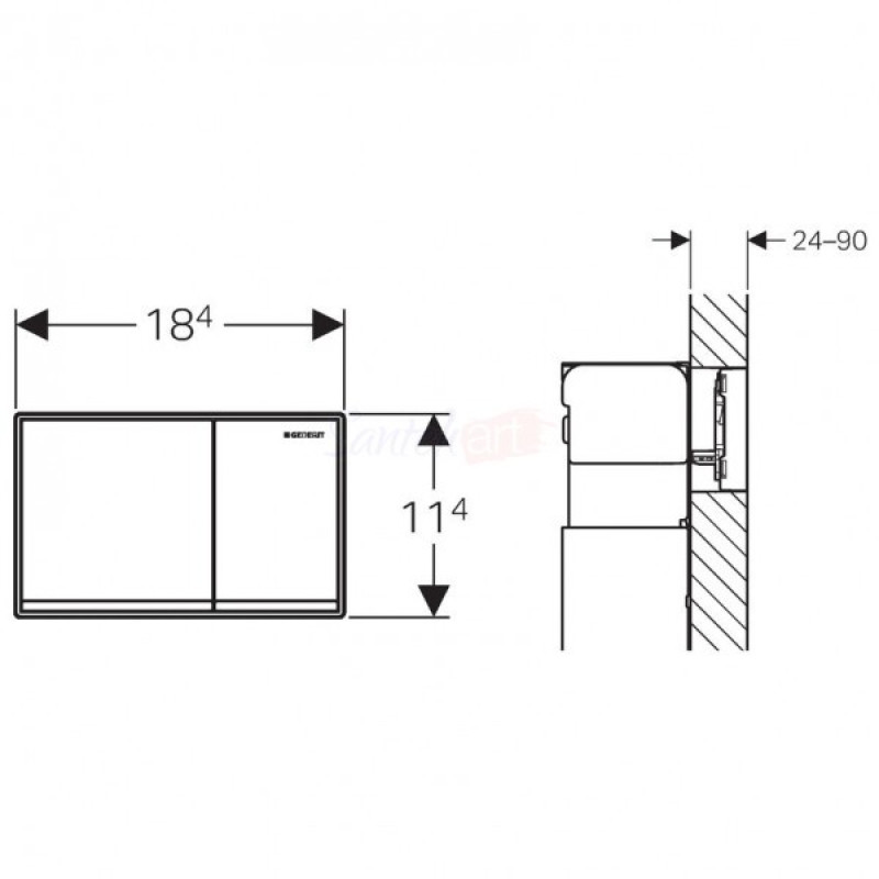 Geberit OMEGA60 SQUARE змивна клавіша для подвійного змиву, врівень зі стіною, хромований, чорний/ дзеркальна/ глянцевий хром, (115.081.SJ.1)