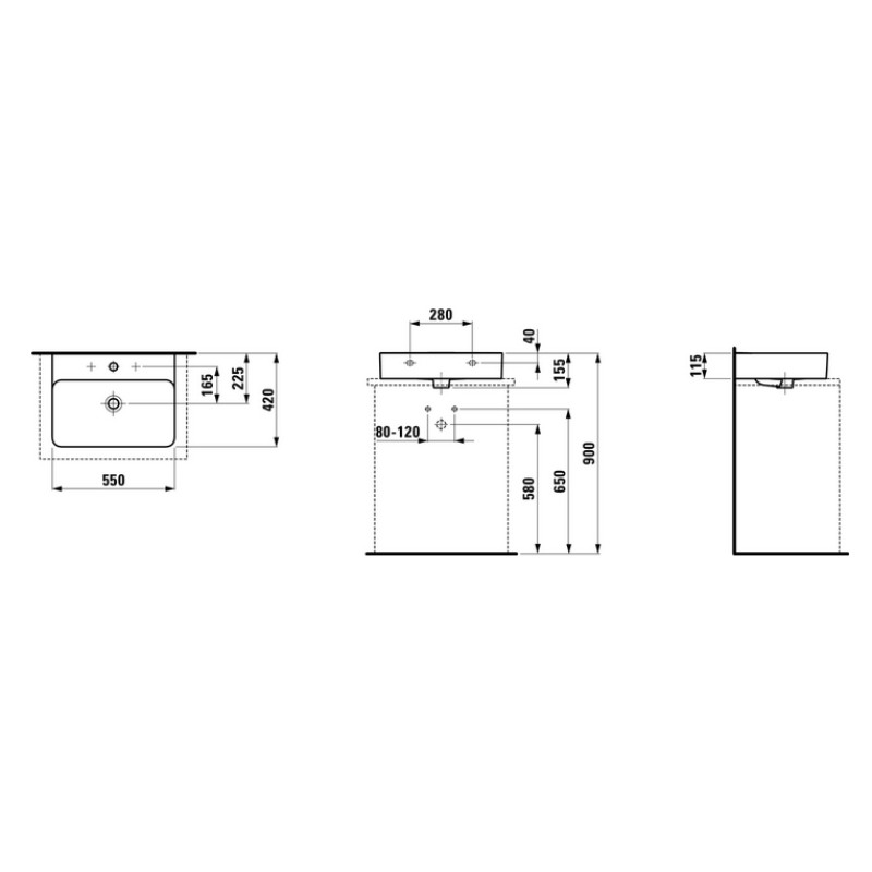 Laufen VAL умивальник 550*420*115мм, з 1м отвором пiд змiшувач, (H8162820001041)