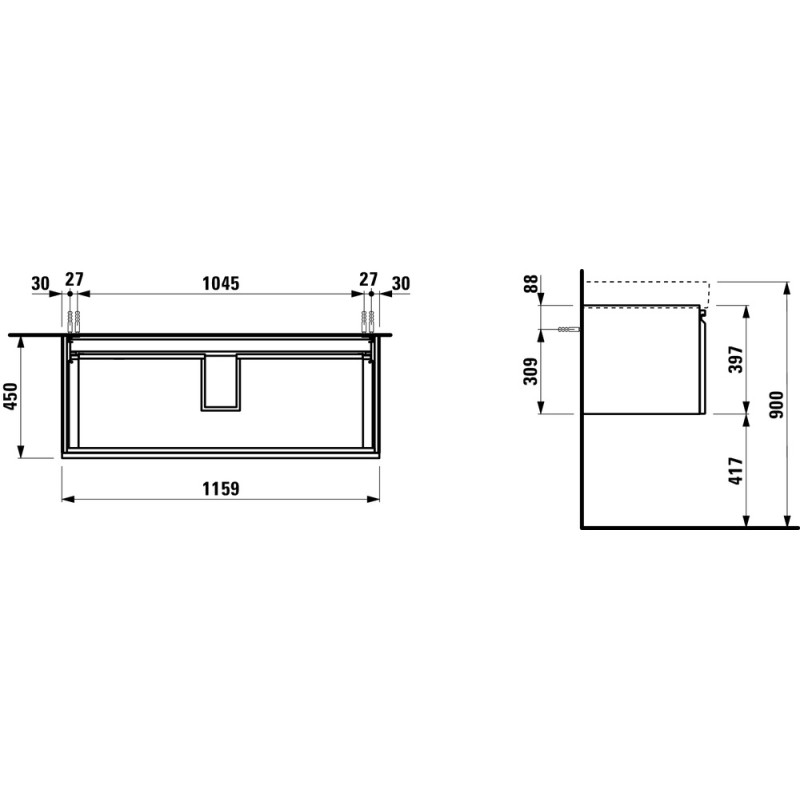 Laufen PRO S тумба 1160*450*395мм, пiд раковину, колiр венге, (H4835620964231)