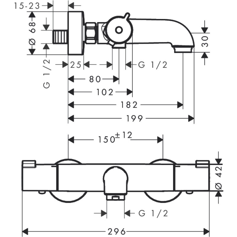Hansgrohe Ecostat 1001 CLТермостат для ванни, зовнішній монтаж, хром, (13201000)
