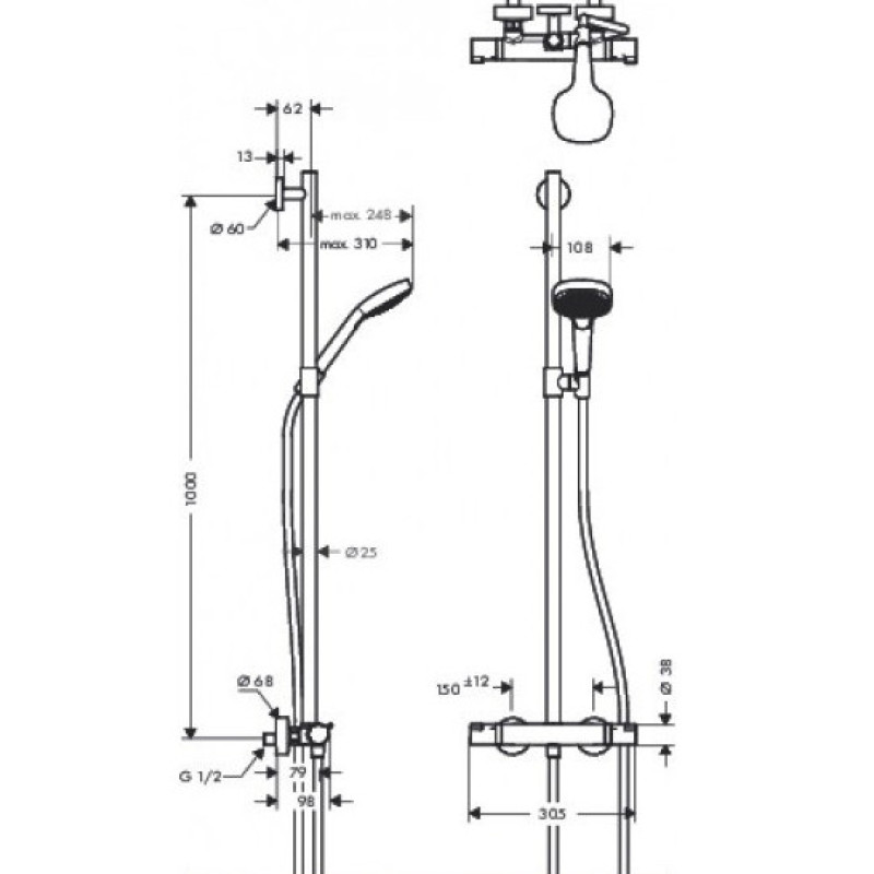 Hansgrohe Croma Select E Multi Душ SemiPipe з термостатом, білий/хром, (27248400)