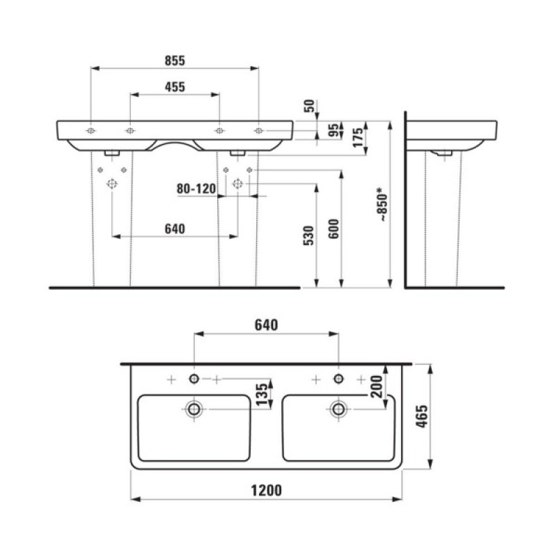 Laufen PRO S раковина 1200*460*175мм, подвiйна, з одним отвором пiд змiшувач, (H8149660001041)