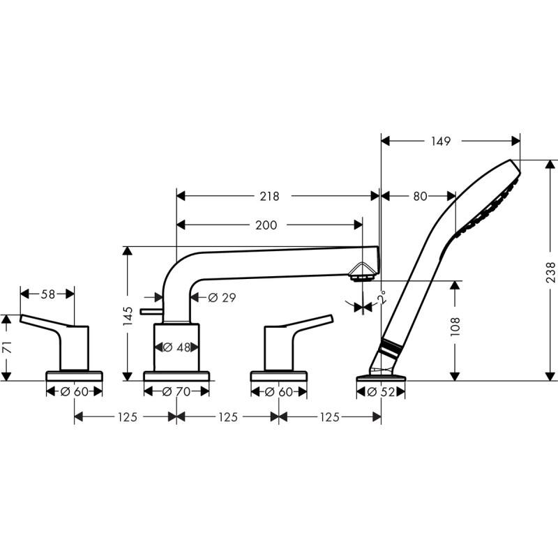 Hansgrohe Talis S Змішувач на край ванни, на 4 отвори, хром, (72419000)