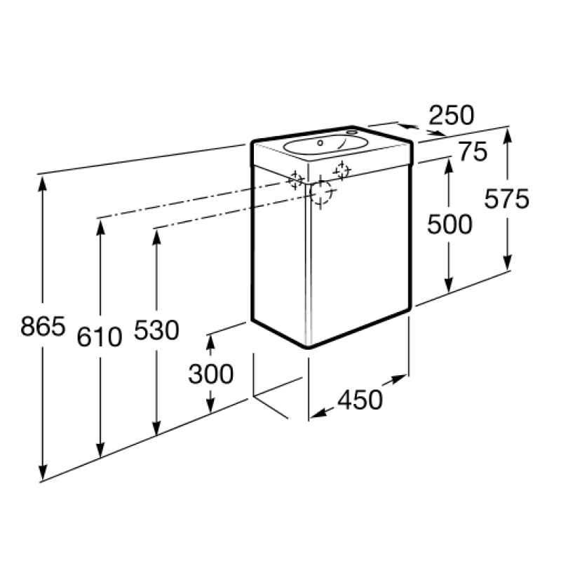 ROCA MINI тумба 450*250*575мм, з умивальником, колiр дуб, (A855873155)