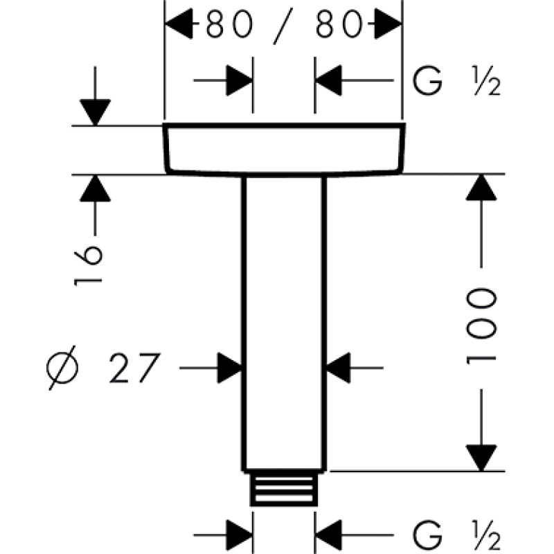 Hansgrohe Кріплення зі стелі E 100 мм для верхнього душа, хром, (27467000)