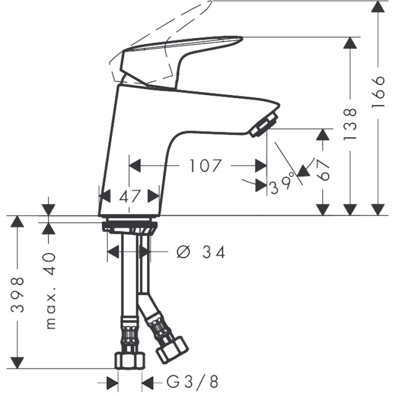 Hansgrohe Logis Змішувач для раковини 70, одноважiльний, без зливного гарнітура, версія CoolStart, хром, (71073000)