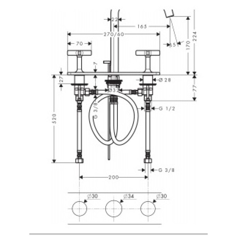 Axor Citterio E Змішувач на край ванни, на 4 отвори, з термостатом, ½’, колір шліф. золото, (36411250)