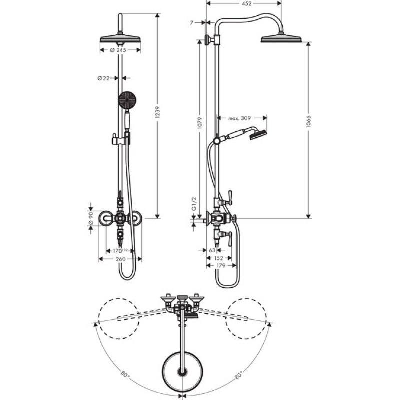 Axor Montreux Showerpipe Душевая система с термостатом и верхним душем 1jet, хром, (16572000)