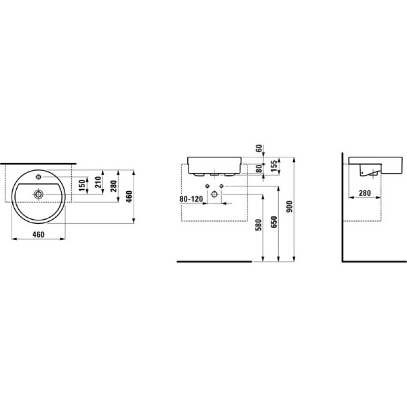 Laufen LIVING CITY раковина 460*460*140мм, напіввбудована, отвір під змішувач, перелив, (H8134310001041)
