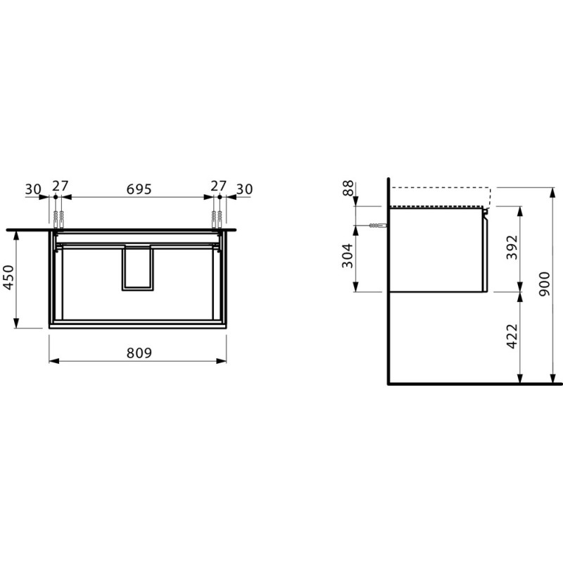 Laufen PRO S шафка 810*450*390мм, для раковини 8.1396.5, з компактним сифоном, з висув.шухлядою, колір білий глянець, (H4835010964751)