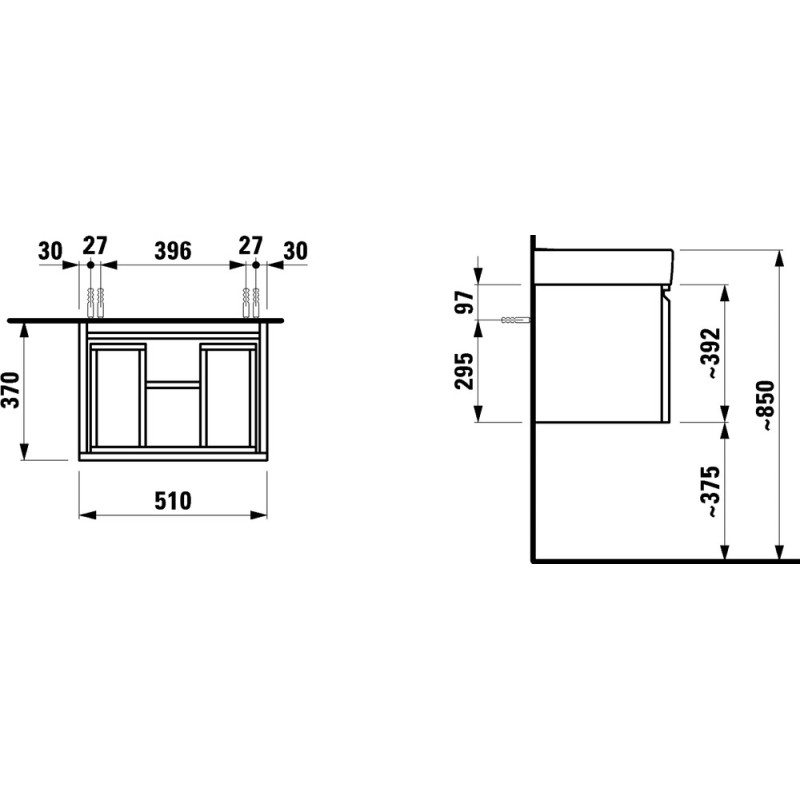 Laufen PRO S шафка 520*390*370мм для раковини 8.1895.8, з висув. шухлядою, з внутр. висув. шухлядою, колір білий, (H4830220954631)