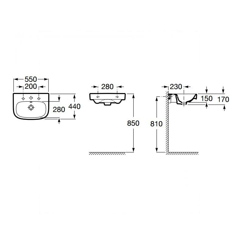ROCA DEBBA раковина 550*440мм, з 1м отвором пiд змiшувач, (A325995000)
