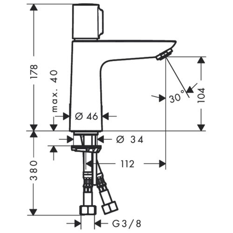Hansgrohe Talis E Змiшувач для раковини 110, одноважiльний, без зливного гарнитура, хром, (71751000)