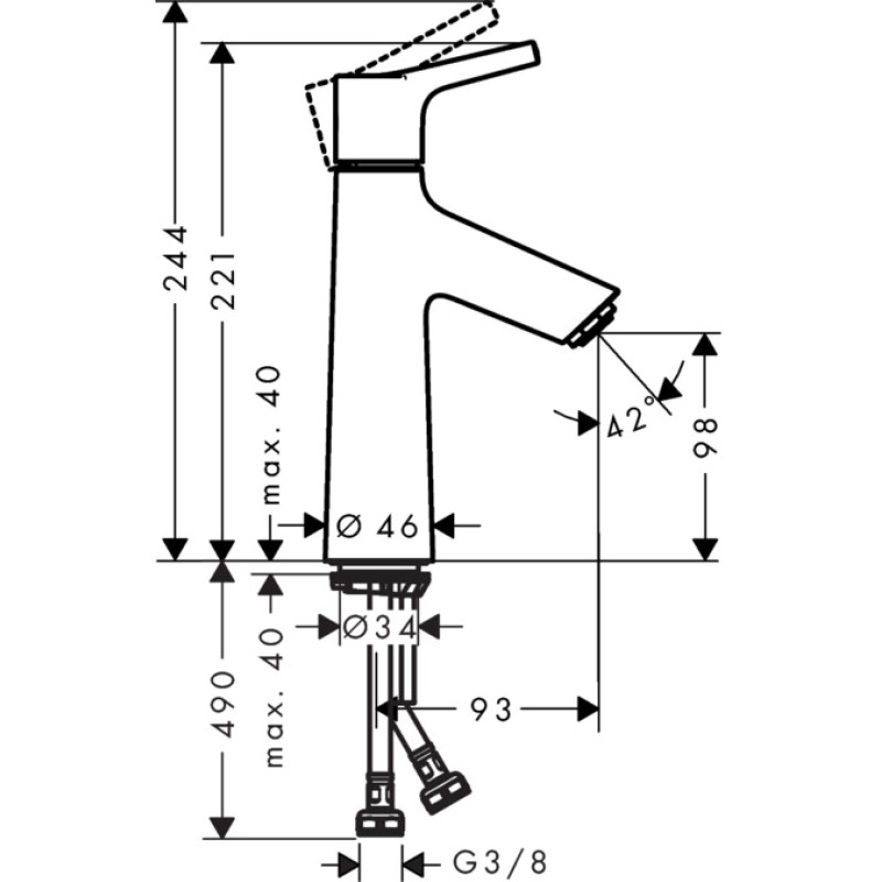 Hansgrohe Talis S Змiшувач для раковини 100 LowFlow 3,5 л / хв, одноважiльний, без зливного гарнiтура, хром, (72025000)