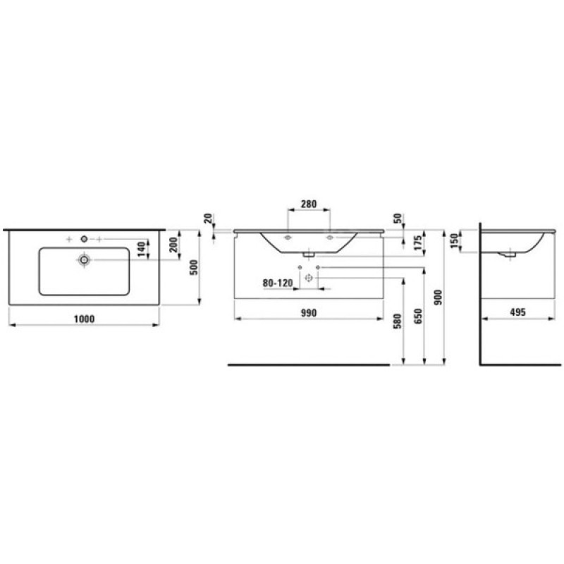 Laufen PRO S тумба 1000*500мм, з раковиною, з 1-м отв. пiд змiш. посерединi, з комп. сифоном, бiлий глянець, (H8609664751041)
