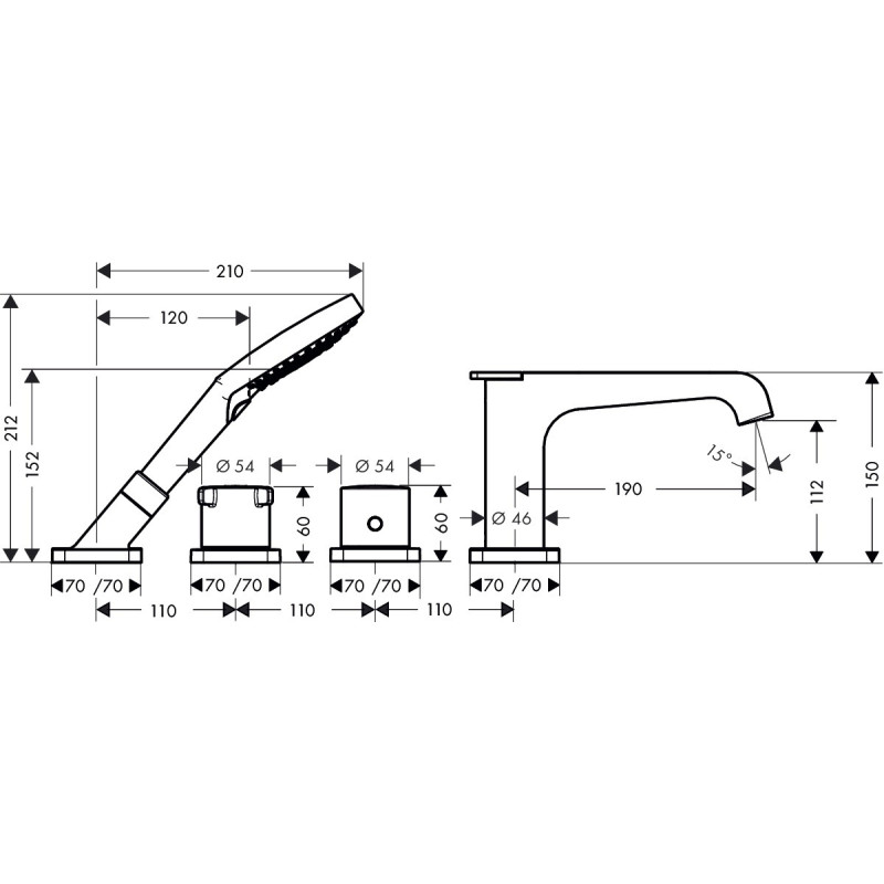 Axor Citterio E Змішувач на борт ванни, на 4-ре отвори з термостатом, (36410000)