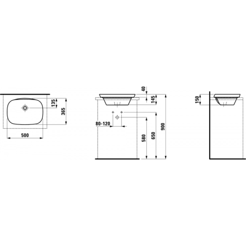 Laufen INO раковина 50см, полувстроенная, без отв. под смеситель, (H8173020001091)