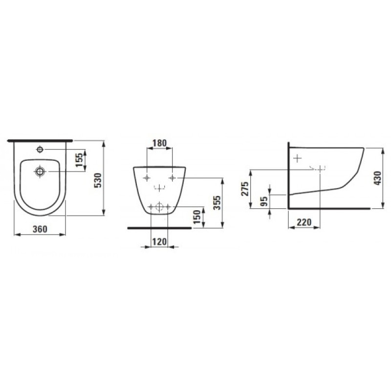 Laufen PRO бiде 360*530мм, пiдвiсне, з 1-м отв. пiд змiшувач, без бокових отв. для пiдводу води, з покриттям LCC, (H8309524003021)