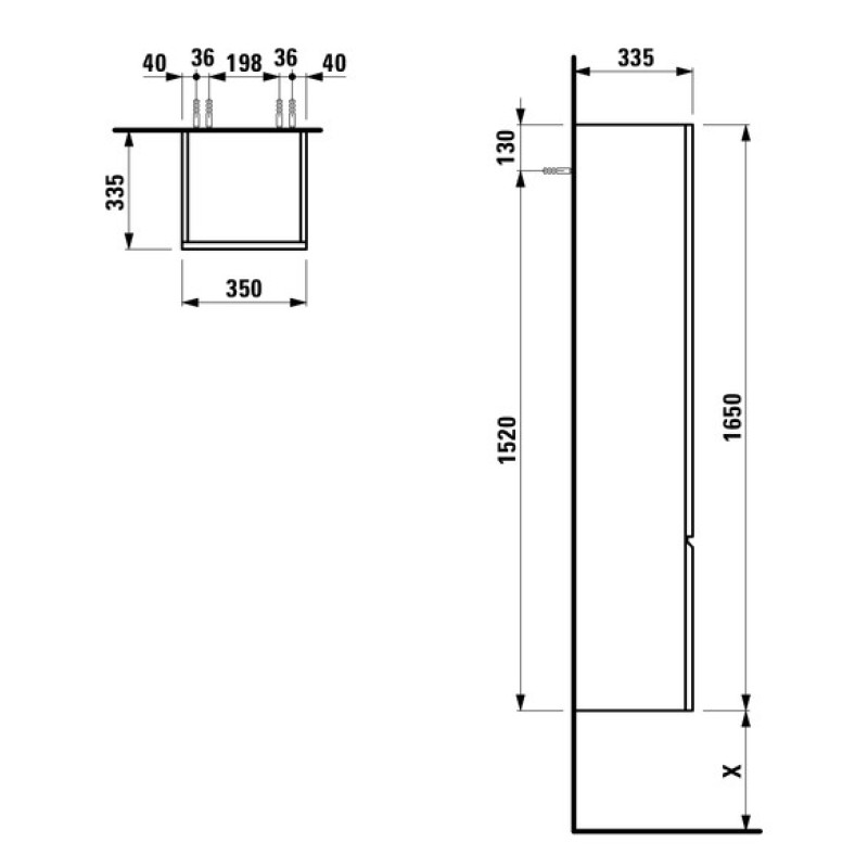 Laufen PRO пенал 350*335*1650мм, пiдвiсний, двернi петлi праворуч, колiр 02, (H4831220959991)