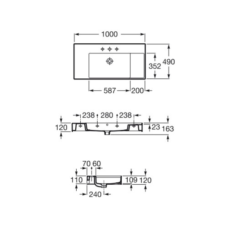 ROCA INSPIRA раковина 1000*490мм, монт. зверху, (A32752A000)