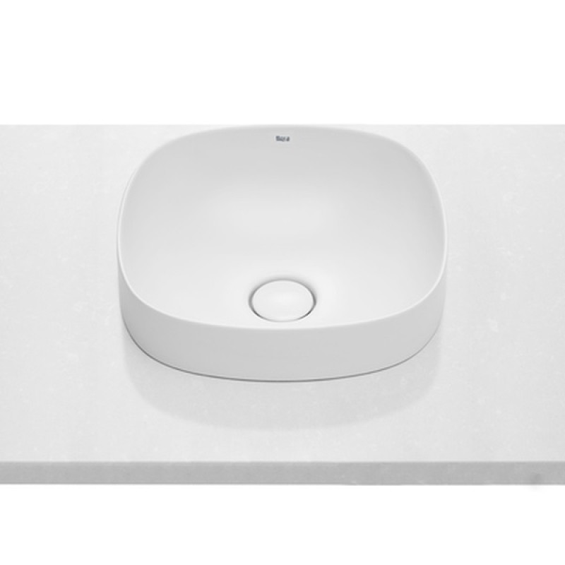 ROCA INSPIRA раковина 370*370мм, Soft, напiввбудована зверху, з керамiчною декоративною кришкою донного клпанау, (A32750R000)