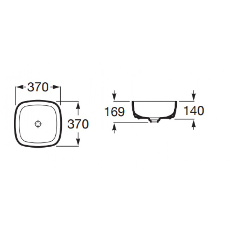 ROCA INSPIRA раковина 370*370мм, Soft, напiввбудована зверху, з керамiчною декоративною кришкою донного клпанау, (A32750R000)