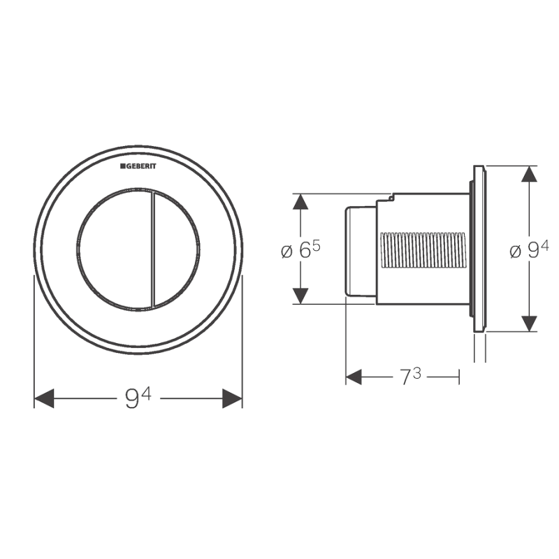 Geberit TYPE10 ROUND механізм дистанційного змиву, пневматичний,для подвійного змиву, клавіша прихованого монтажу, чорний/глянцевий хром, (116.055.KM.1)