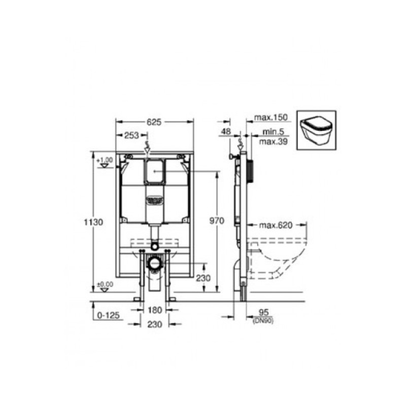 Grohe Rapid SL Инсталляция для подвесного унитаза для небольших ванных комнат, смывной бачок 80 мм, (38994000)