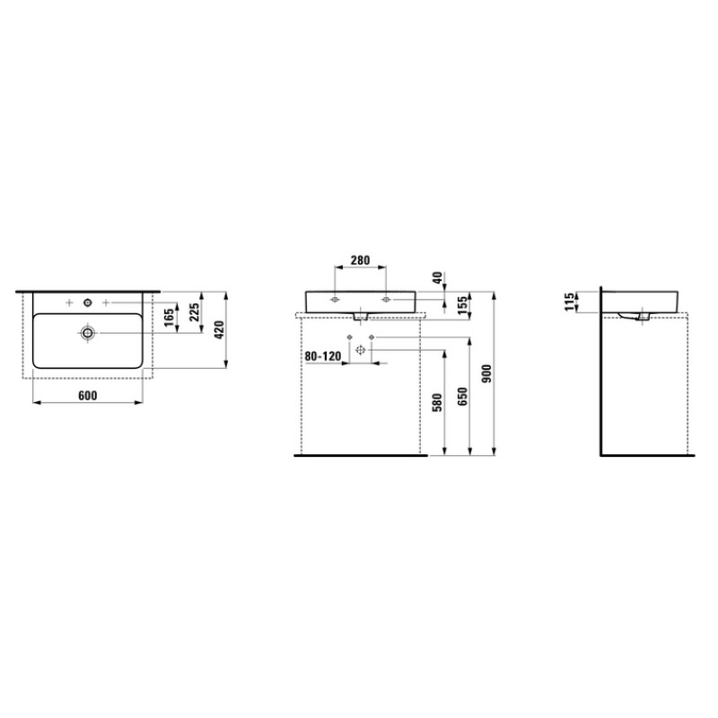 Laufen VAL раковина 60см, с1-м отверстием под смеситель, (H8162830001041)