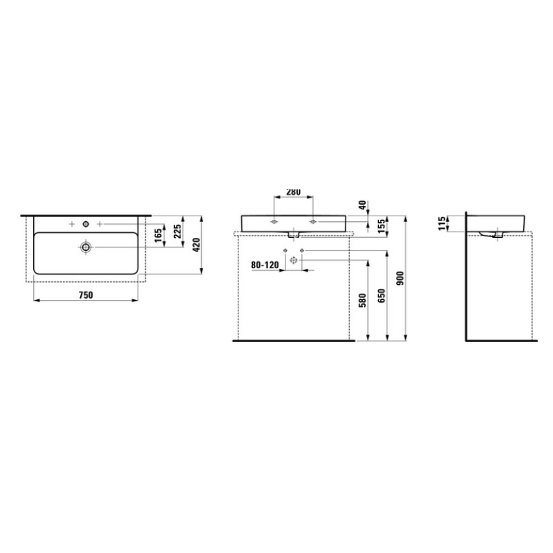 Laufen VAL раковина 75 см, с 1-м отверстием под смеситель, (H8162850001041)