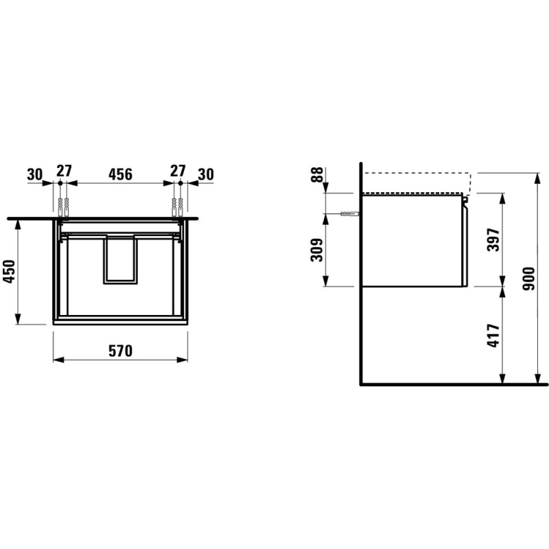 Laufen PRO S тумба 570*450*390мм, для раковини 810963, з высувним ящ., з внутр. висувним, бiлий глянець, (H4833720964751)