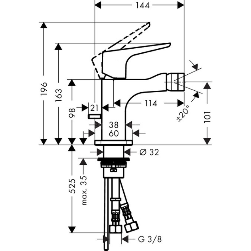 Axor Citterio E Смеситель для биде, однорычажный, с рычажной ручкой и сливным гарнитуром, хром, (36121000)