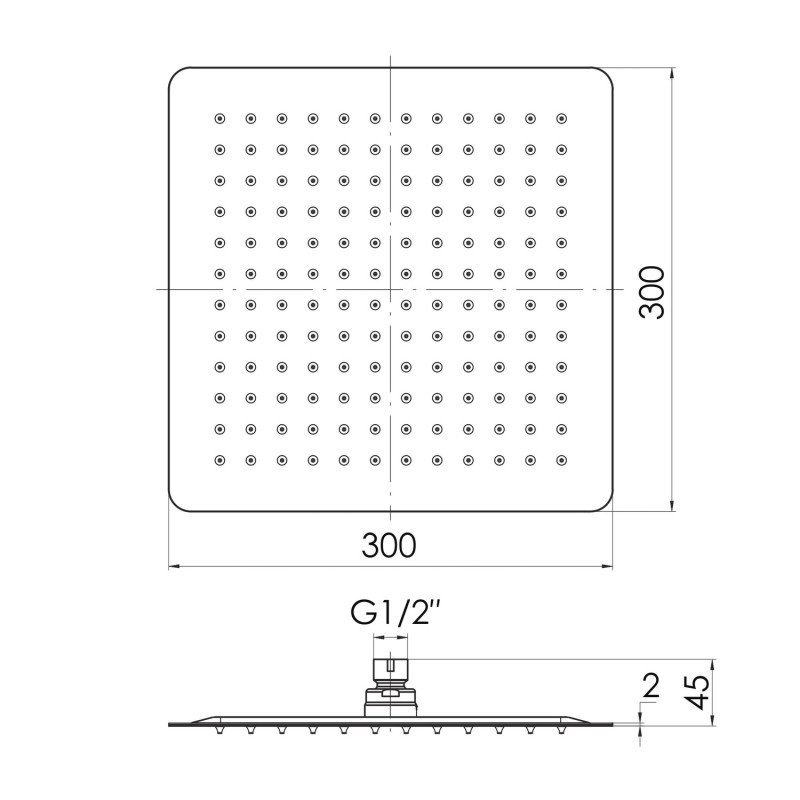IMPRESE Душ верхній 300х300 мм, 2 мм, сталь, (SQ300SS2)