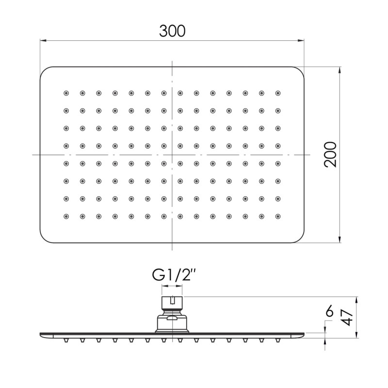 IMPRESE Душ верхнiй (300х200) мм , сталь, (SQ300200SS6)
