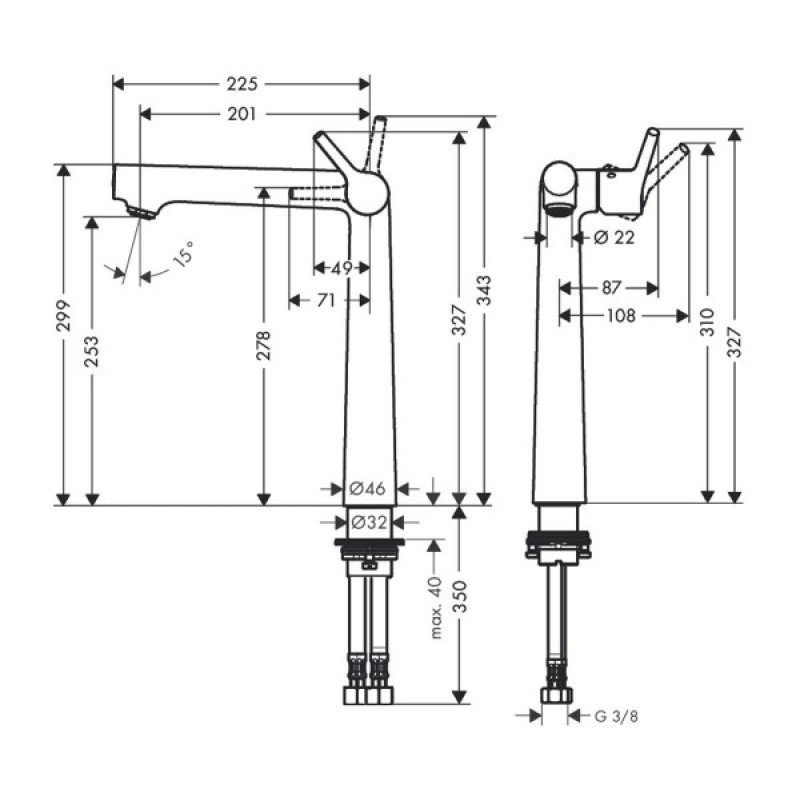 Hansgrohe Talis S Змiшувач для раковини 250, одноважiльний, зi зливним гарнiтуром, хром, (72115000)