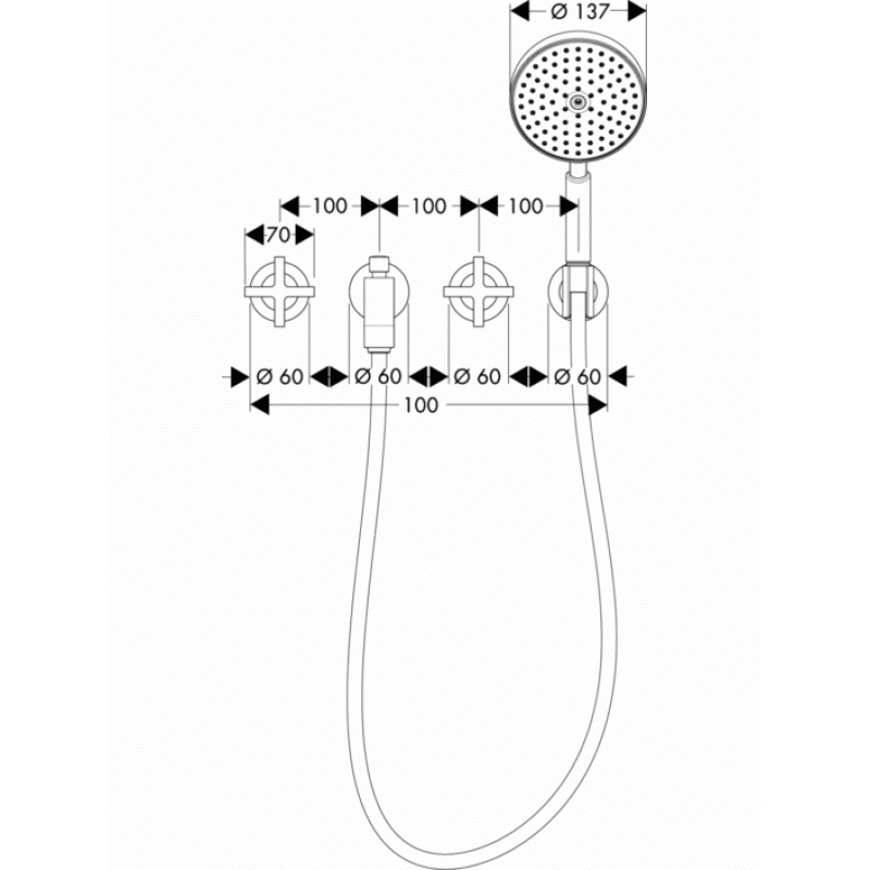 Axor Citterio Змiшувач для ванни, на 3 отвори, з важiльними ручками и панеллю, хром, (39447000)