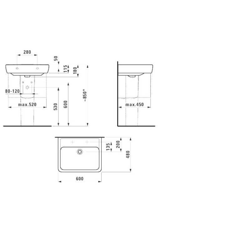 Laufen PRO умивальник 60*48см, без отвору пiд змiшувач, (H8189520001091)