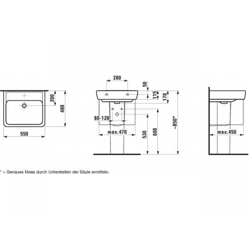 Laufen PRO умивальник 55*48см, без отвору пiд змiшувач, монт. зверху, (H8189510001091)