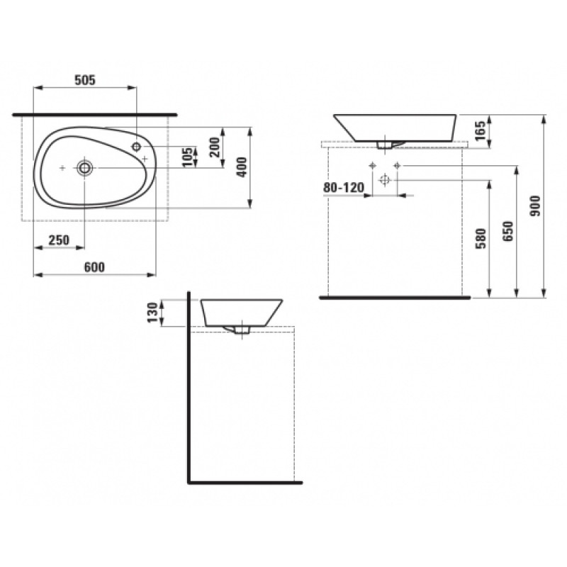 Laufen PALOMBA раковина-чаша 600*400мм, з 1-м отв. пiд змiшувач, з монт. комплектом крiплень, без сифону, (H8168030001041)