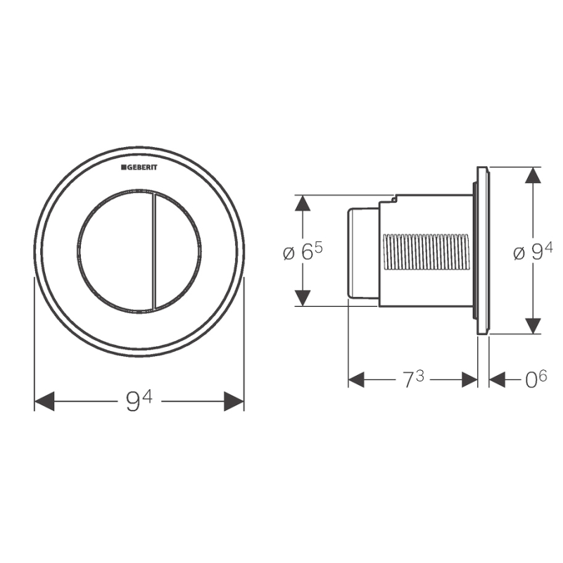 Geberit TYPE10 ROUND механізм дистанційного змиву, пневматичний,для подвійного змиву, клавіша прихованого монтажу, білий/глянцевий хром, (116.055.KJ.1)
