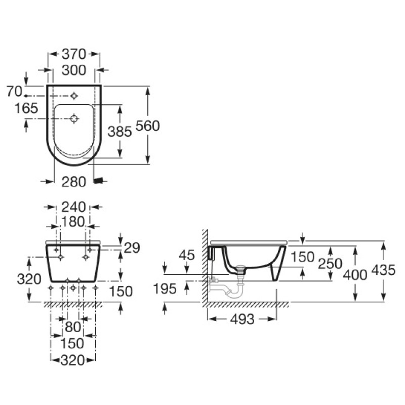 ROCA INSPIRA Round бiде 370*560*400мм, кругле, з 1-м отв. пiд змiшувач, пiдвiсне, (A357525000)