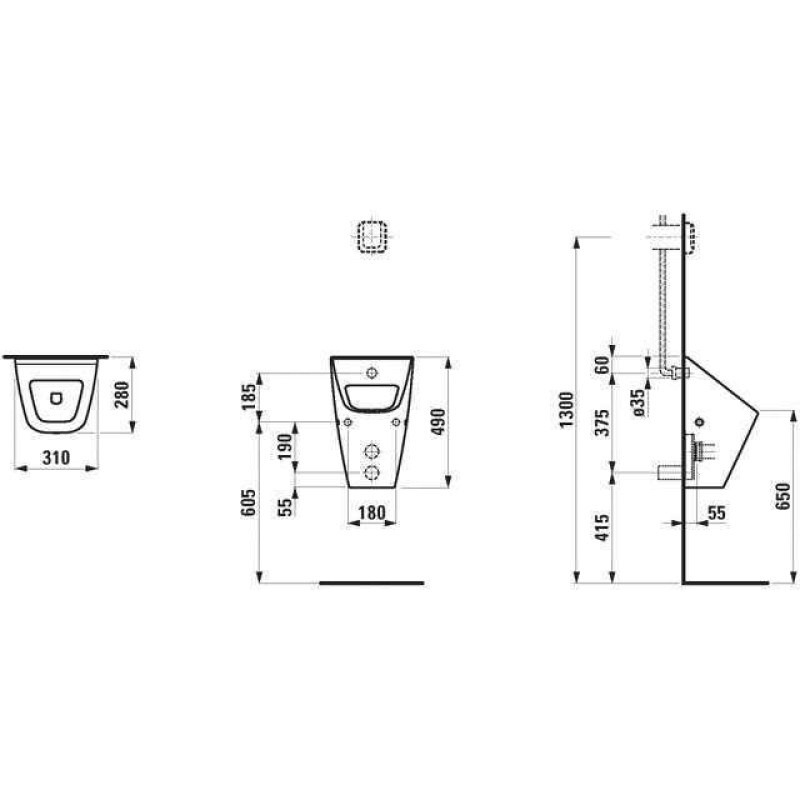Laufen VILA уринал, випуск гориз., прихований пiдвiд води, без отворiв для кришки, (H8411420000001)
