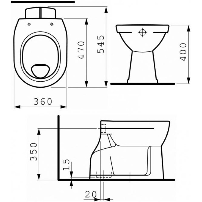 Laufen PRO чаша унiтазу 360*470мм, монт. на пiдлозi, змив гориз., випуск вертикальний, (H8219590000001)